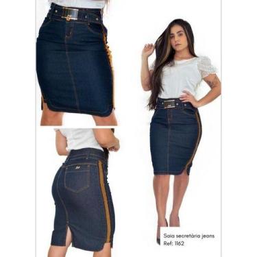 Imagem de Saia Jeans Evangélica/secretária Cintura Alta Lycra- Ana, 48, Azul, An