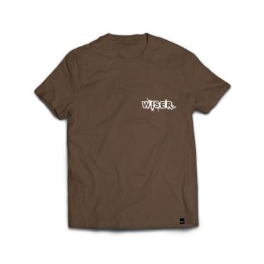 Imagem de Camiseta Wiser Masculina 100% Algodão Lateral Marrom - Branco, G1