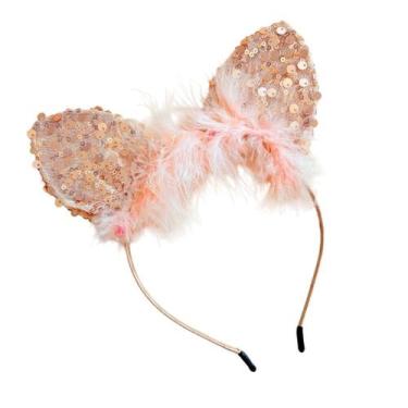 Imagem de Tiara de Gatinho Brilhante com Plumas Coloridas - Pistache Acessórios,
