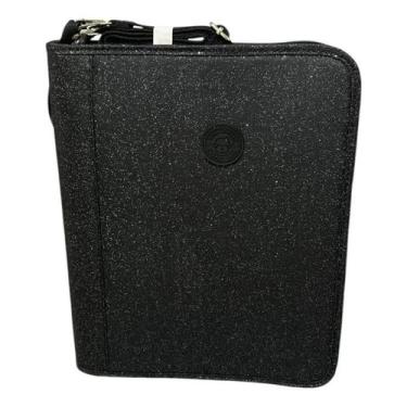 Imagem de Fichário Kika com glitter 4 argolas com zíper, preto