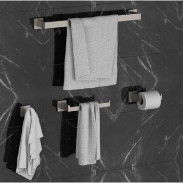 Imagem de Kit Acessórios Banheiro Lavabo Luxo 4 Peças Níquel Escovado - GoldenX