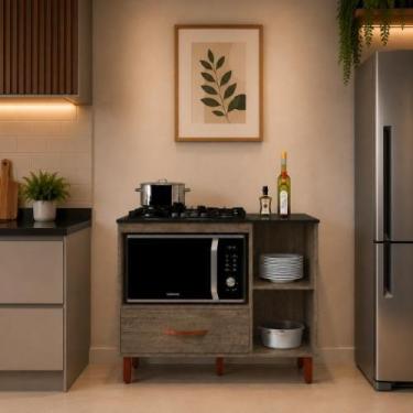 Imagem de Balcão Cooktop 5 Bocas Com Nicho Micro-ondas Córdoba 1 Gaveta Pés PVC 