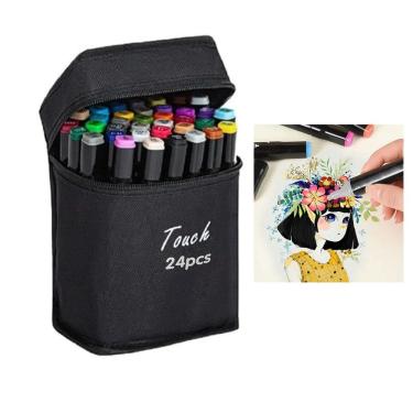 Imagem de Super Kit Profissional Canetinhas Marca Texto 2 Pontas Duplas Touch 24 Cores 1°linha