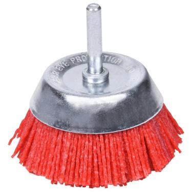Imagem de Escova Copo de Nylon 3 com Haste Metálica Worker para Remoção de Oxidação Leve com Fios Grosso 1-4" AÇO