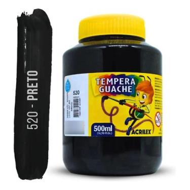 Imagem de Tinta Guache Tempera Acrilex 500ml Escolar - Escolha Sua Cor, Preto (5