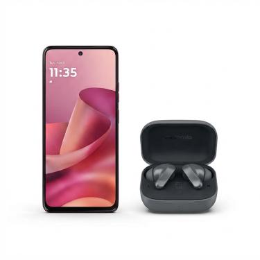 Imagem de Kit Motorola Moto G47 5G 128GB Rosa com Fone Bluetooth Moto Buds Bass Preto