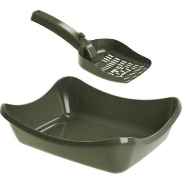 Imagem de Kit Caixa de Areia Bandeja Gato Pá Higiênica Coletora Cor:Verde - Star