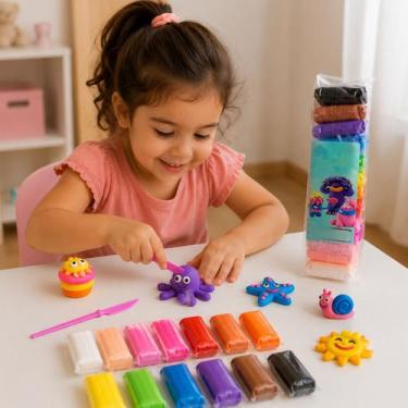 Imagem de Massinha Modelar 12 Cores Atoxica Escolar Brinquedo Infantil - 99 Toys