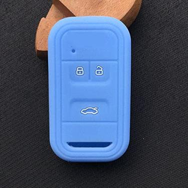 Imagem de YJADHU Porta-chaves de silicone Porta-chaves Capa da capa da chave do carro Capa remota Proteger 3 botões Capa da capa da chave do carro flip, apto para Chery 8, azul claro