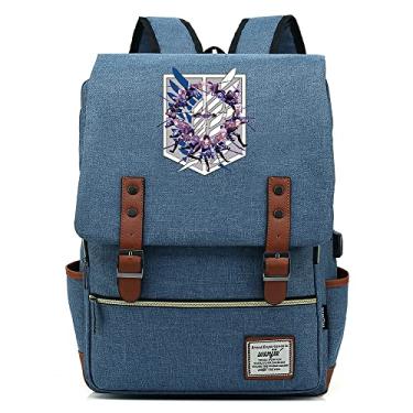 Imagem de Eren Jaeger mochila de anime retrô mochila escolar, mochila de lona unissex, Azul claro, Large, Clássico