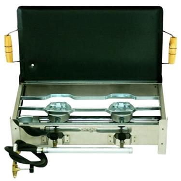 Imagem de Fogareiro 2 Bocas Inox Reforçado Chapa Grande Lanche Kit Gás