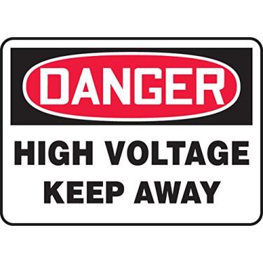 Imagem de Accuform MELC040VS Placa adesiva, Legend, "Danger HIGH Voltage Keep Away", 0,01 cm de espessura, vinil, 25,4 cm x 35,5 cm, vermelho/preto sobre branco