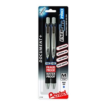 Imagem de Pentel Caneta de tinta gel permanente EnerGel Pro, (0,7 mm), ponta média, tinta azul, pacote com 2 (BLP77BP2C)