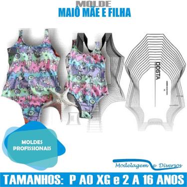 Imagem de Molde Maiô Mae E Filha, Modelagem&Diversos, Tamanhos P Ao Xg E 2 A 16 anos