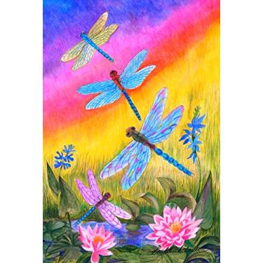 Imagem de Toland Home Garden 1010199 Bandeira de jardim de libélula do anoitecer 28x40 polegadas bandeira de jardim de libélula dupla face para decoração de jardim de casa ao ar livre