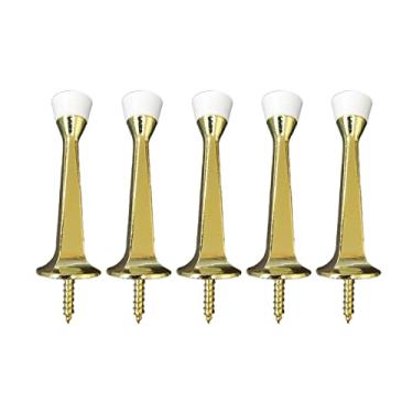 Imagem de QCAA — Parada de porta rígida sólida resistente, 7,6 cm, molde de zinco, 5 Pack, Polished Brass