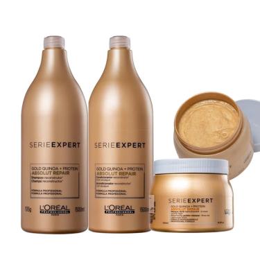 Imagem de Kit loreal absolut repair gold light shampoo 1500ML E condicionador 1500ML mascara 500GR