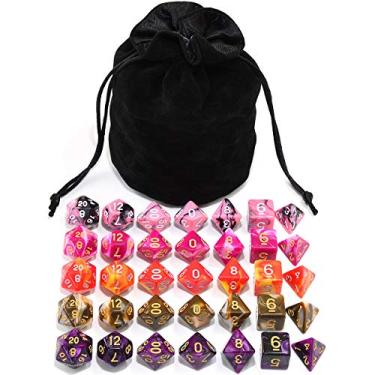 Imagem de IvyFieldDice Conjunto de dados poliédricos sortidos de 5 cores para jogos de mesa Dungeons and Dragons RPG MTG com bolsa de cordão preta