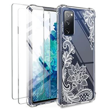 Imagem de KIOMY Capa transparente para Samsung Galaxy S20 FE 5G com 2 pacotes de protetor de tela de vidro temperado híbrido rígido PC traseiro com TPU macio à prova de choque capa de proteção contra choques