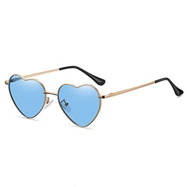 Imagem de Óculos de sol de coração de metal de luxo moda feminina polarizada amor em forma de coração óculos de sol óculos de festa anti-reflexo condução, C3 ouro azul, tamanho único