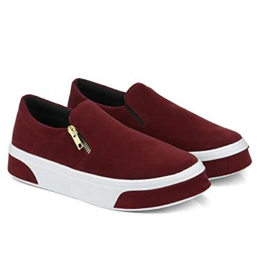 Imagem de Slip On Feminino em Camurça Com Solado Antiderrapante Tênis Casual Conforto 503-GG (37, Bordô)