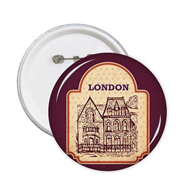 Imagem de Building Sketch UK Londres Carimbo Redondo Pinos Emblema Botão Decoração Acessório 5pcs