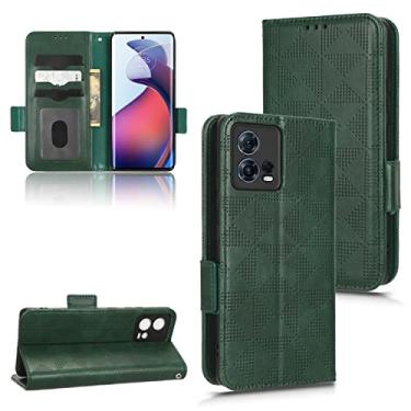 Imagem de Capas de telefone de negócios de luxo compatíveis com Motorola Moto S30 Pro 5G capa de couro triângulo simétrico slots para cartão clipe de carteira capa de telefone à prova de choque (verde, Moto S30 Pro 5G)