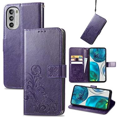 Imagem de Capas de telefone de negócios da moda compatíveis com Motorola Moto G52 G 52 Capa de couro com slots magnéticos para cartão clipe de carteira capa de telefone à prova de choque (roxo, Motorola Moto G52)