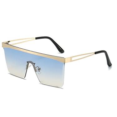 Imagem de Óculos de sol quadrados vintage sem aro de uma peça para mulheres moda liga superdimensionada óculos de sol planos masculinos tons gradientes óculos, chá azul, tamanho único