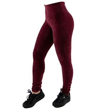 Imagem de Calça Legging Veludo Cotele Feminino Cós Alto Inverno (G, vinho)