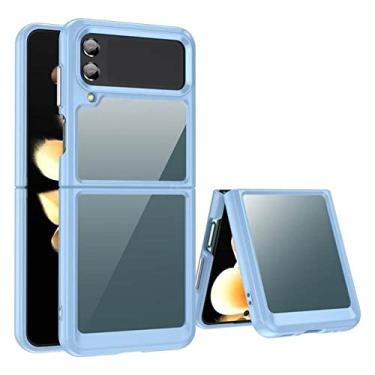 Imagem de Capa para Samsung Galaxy Z Flip 4 5G Flip 3 Silicone Bumper Acrílico Transparente Capa de telefone à prova de choque para Samsung Z Flip 4 Capa, Azul, para Z Flip 4 5G