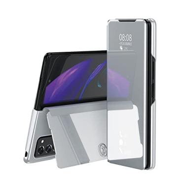 Imagem de Capa flip inteligente para Samsung Galaxy Z Fold 1 2 3 5G W20 W21 W22 Revestimento de espelho Couro PU Kickstand Capa de telefone à prova de choque, Prata, para galaxy Z FOLD 3