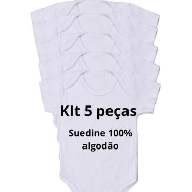 Imagem de Body De Bebê  Branco Unissex 100% Algodão Em Kit Com 5 - Flávia Modas