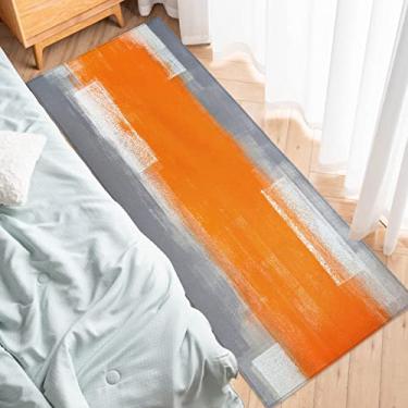 Imagem de Tapete para corredores de cozinha, arte de pintura abstrata gradiente laranja cinza manchado grafite antiderrapante tapete tapete de porta tapete para lavanderia, cabeceira, banheiro, quarto, 45,7 cm x 152,8 cm