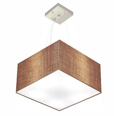 Imagem de Lustre Pendente Quadrado Cúpula Tecido 25/45x45 cm, Vivare Iluminação, Pendente4197 LP, Palha, Médio