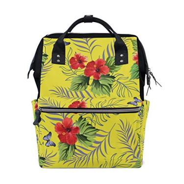 Imagem de Mochila de viagem com flores havaianas, mochila de fraldas, mochila escolar casual para mulheres e adolescentes