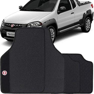 Imagem de Jogo de Tapete Borracha Pvc Universal Fiat Strada 2007 a 2019 Preto Bordado Carpete Antiderrapante Impermeável