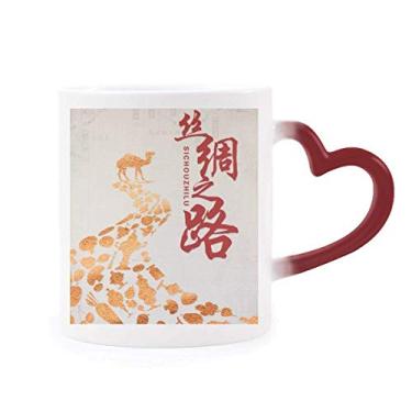 Imagem de Pôster Camel Desert Journey Seda Mapa de Estrada Sensível ao Calor Caneca de Grés Mudança de Cor Vermelha