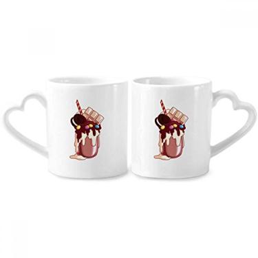 Imagem de Conjunto de canecas de porcelana para casais de chocolate e sorvete de chocolate e açúcar com alça de coração