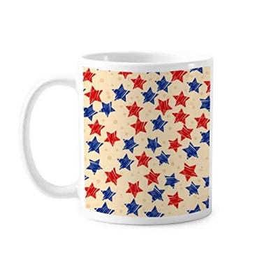 Imagem de Caneca de cerâmica com elementos do país do pentagrama azul vermelho Caneca de porcelana de café