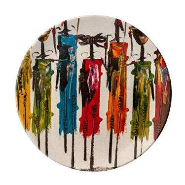 Imagem de Prato de porcelana abstrata de guerreiro negro africano decorativo de porcelana salver talheres, prato de jantar
