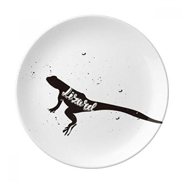 Imagem de Lizard Prato de jantar decorativo de porcelana Salver de lagarto preto e branco