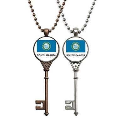 Imagem de OFFbb-USA Colar com pingente de bandeira da Dakota do Sul para decoração de casal