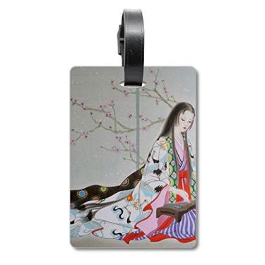 Imagem de Bolsa de viagem com pintura chinesa de flor de ameixa com etiqueta para cartão de bagagem