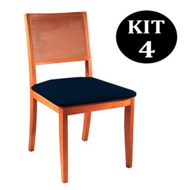 Imagem de Kit 4 Cadeiras De Jantar Estofada Azul Em Veludo Arsa - Decorium