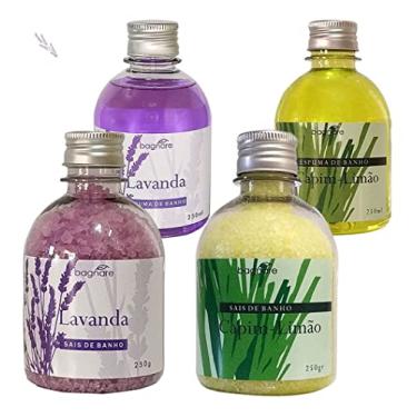 Imagem de Kit 2 Sais + 2 Espumas De Banho Banheira Hidromassagem Lavanda e Capim Limão
