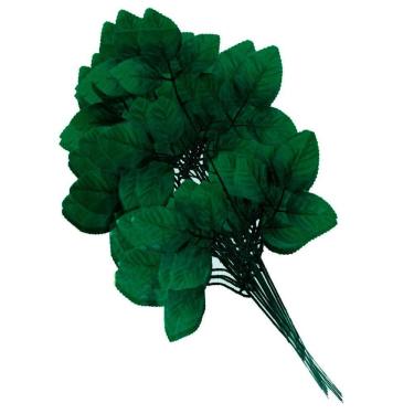 Imagem de 12 Ramos Decoração Arranjo Folhas de Rosa Artificial Planta Plástico 5 Galhos Cada 47cm