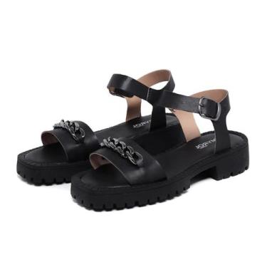 Imagem de Sandália Bruna Flatform Tiras Correntes Preto - Myrol Outlet