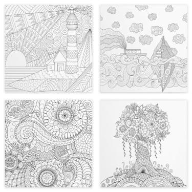 Imagem de Tela Para Pintura Infantil Colorir Pintar Arte Kit 4 Unidades Canvas 20x20cm (Complexos)