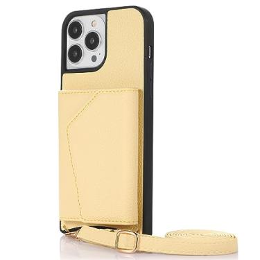 Imagem de CQSJX Capa transversal para iPhone 14 Pro Max/14 Plus/14 Pro/14, capa de carteira de couro real com fecho magnético para cartão, amarelo, 14 Pro Max 6,7"